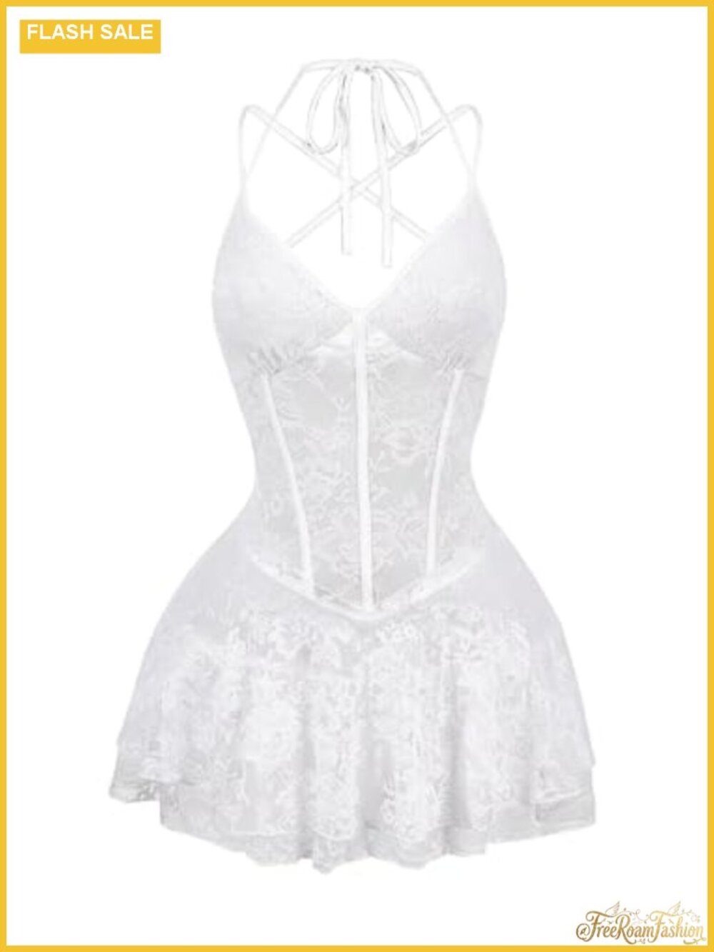 Women's Corset Lace Halter Dress Backless Mini